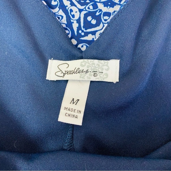 Speechless Blue Print V Back Shift Dress Size M - Picture 8 of 9